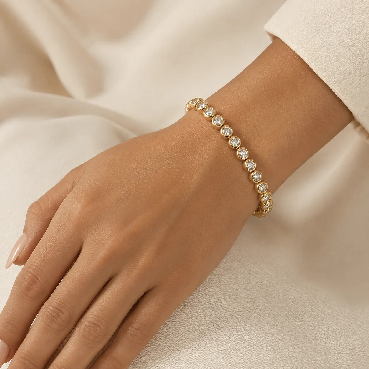 14K Gold Lab Grown Diamond Bezel set Tennis Bracelet-10.00 CT thumbnail 2