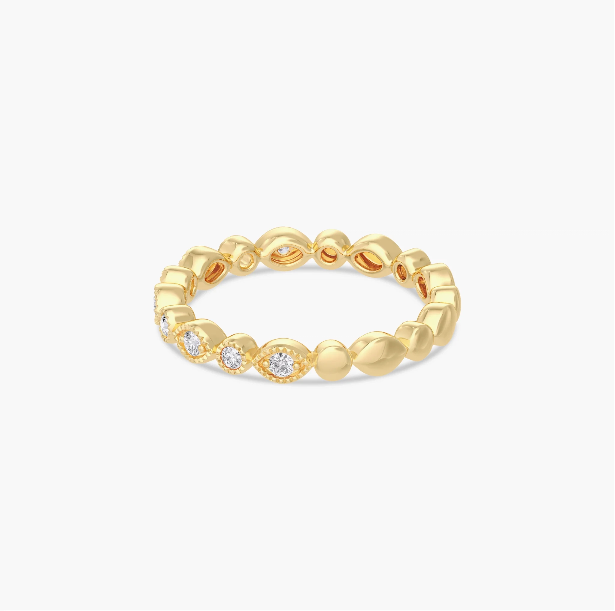 14K Gold LAB Diamond alternate bezel set Round & marquee shape vintage inspired ring thumbnail 2