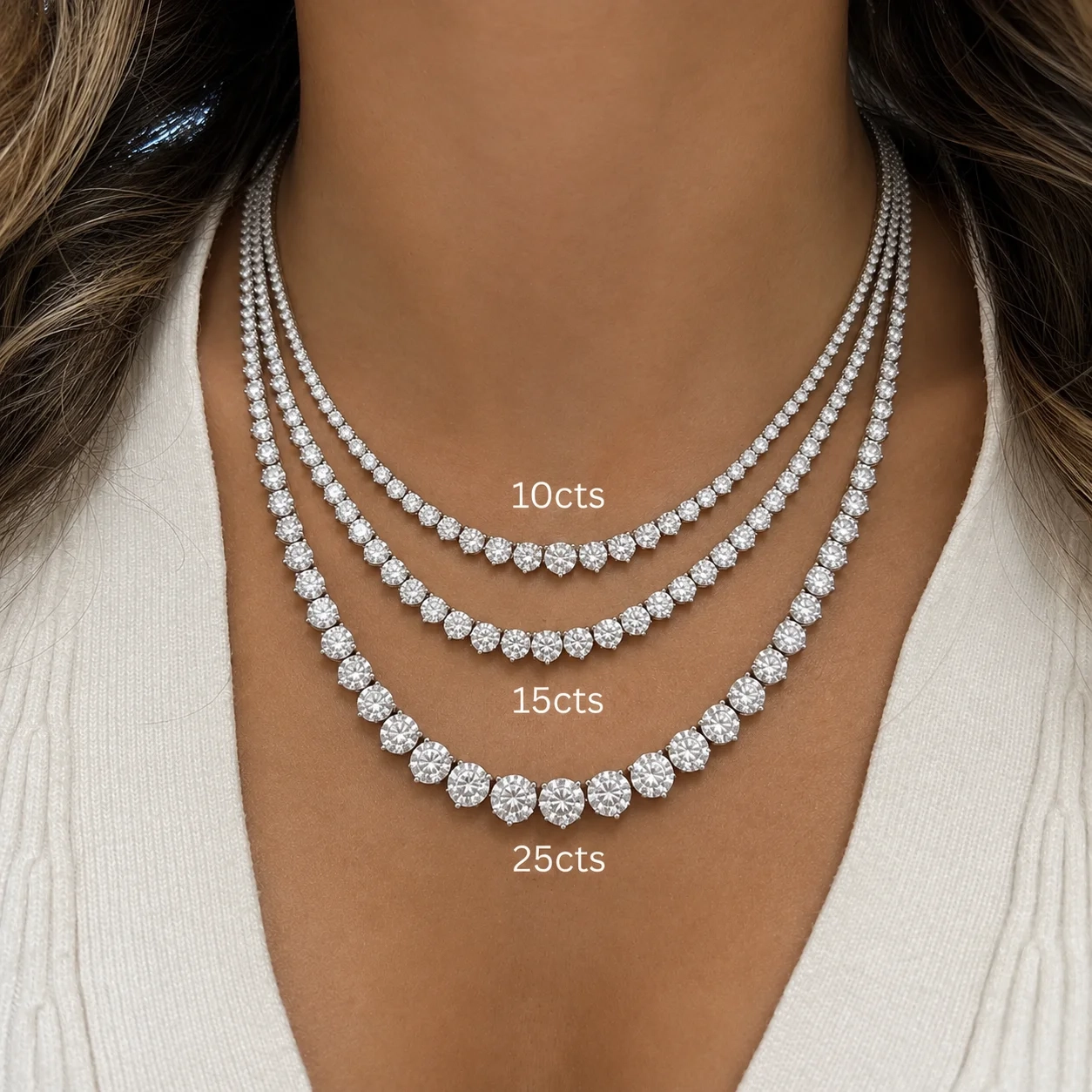 14K Gold Lab Grown Diamond Graduated Tennis Necklace-25 ct thumbnail 3