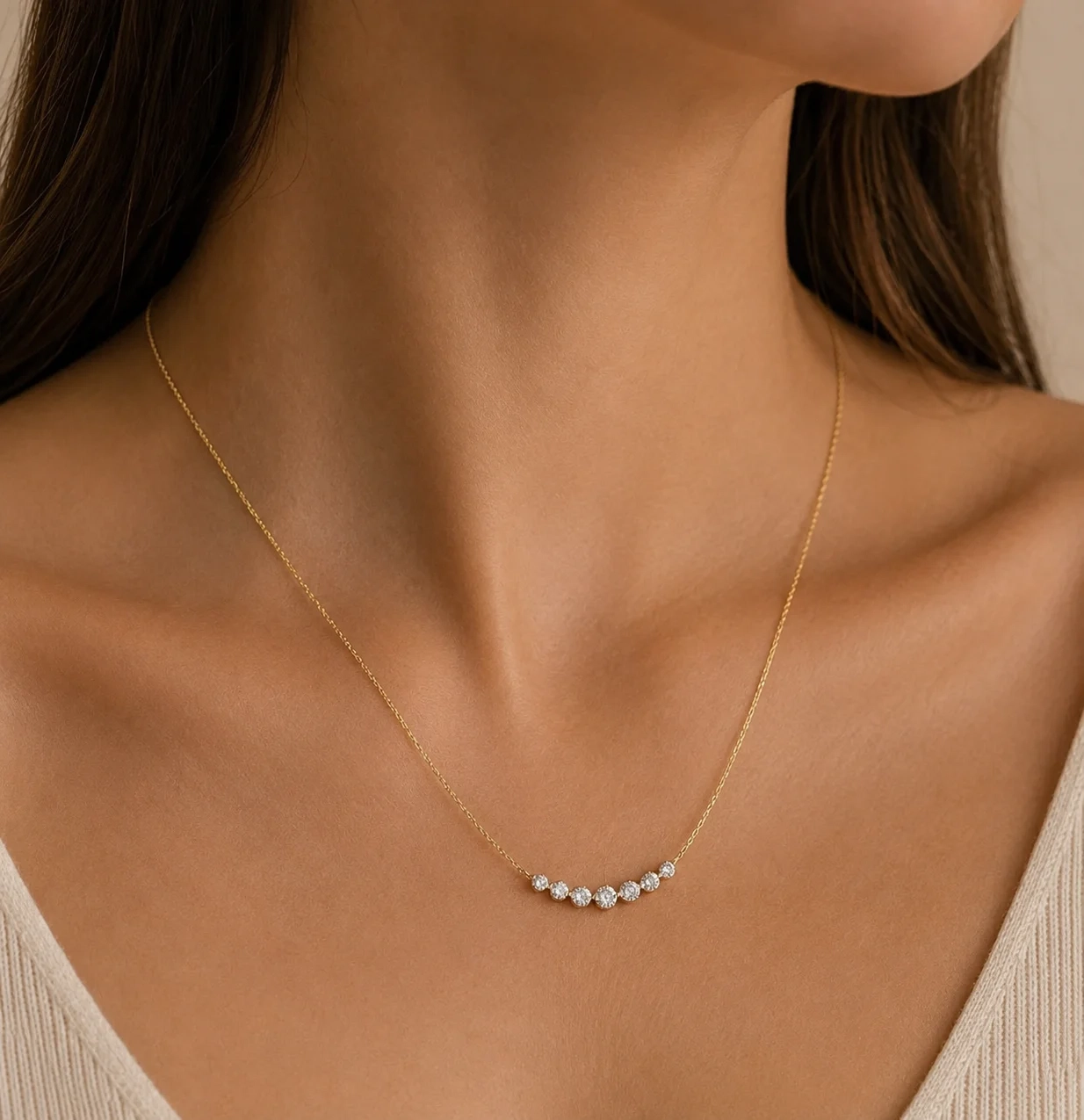 14 KT gold Lab-Grown Smiley bar necklace-0.50 ct product image