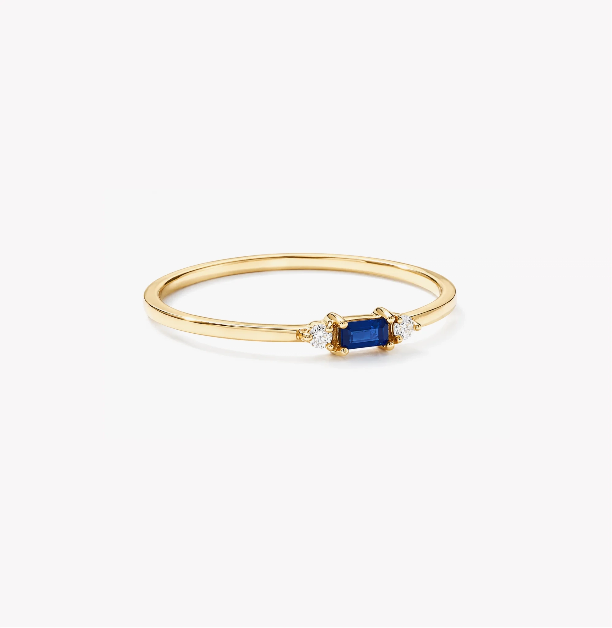 14K Gold LAB Baguette Gemstone with LAB Diamonds stack Ring - LAB Created Blue Sapphire thumbnail 2