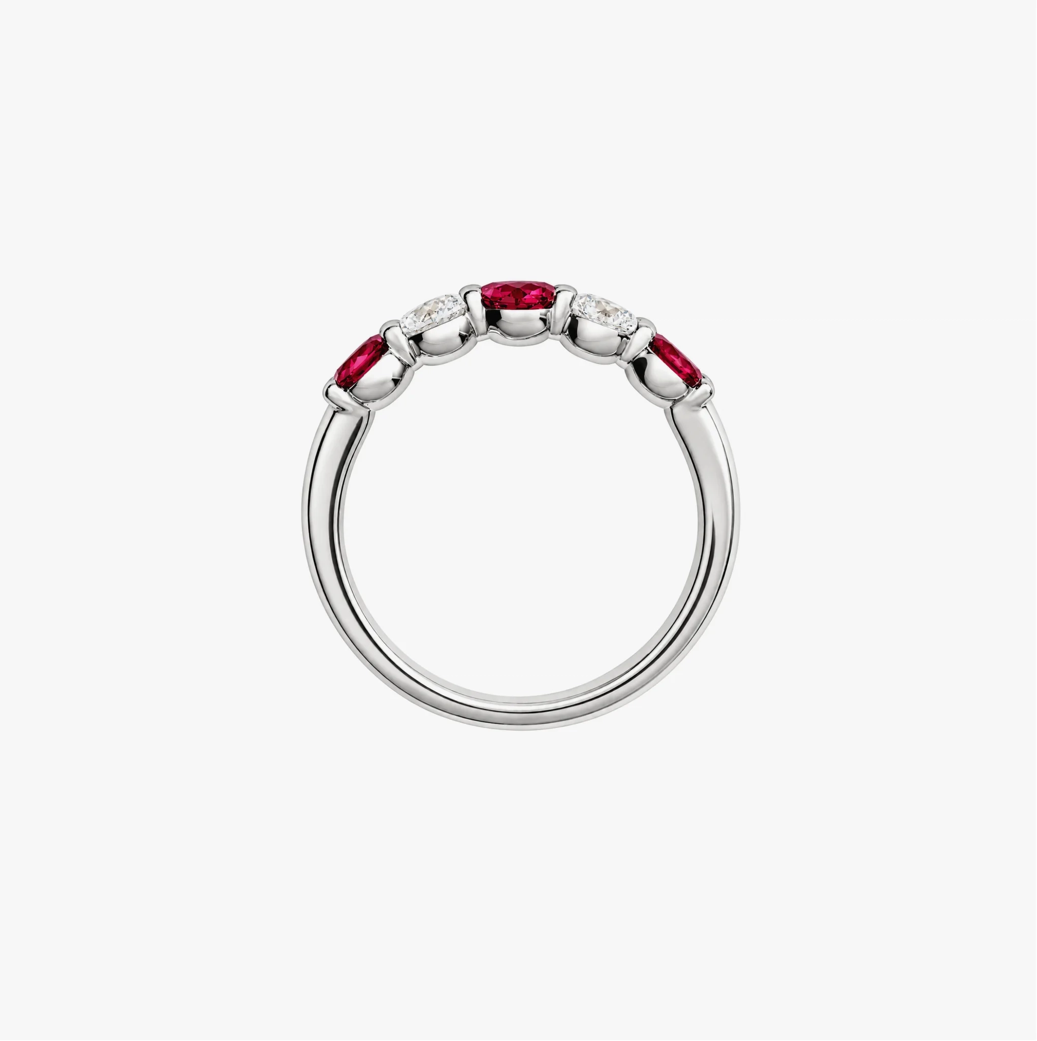 14K Gold alternating Lab Grown Diamond & gemstone Five stone band - LAB created Ruby thumbnail 3