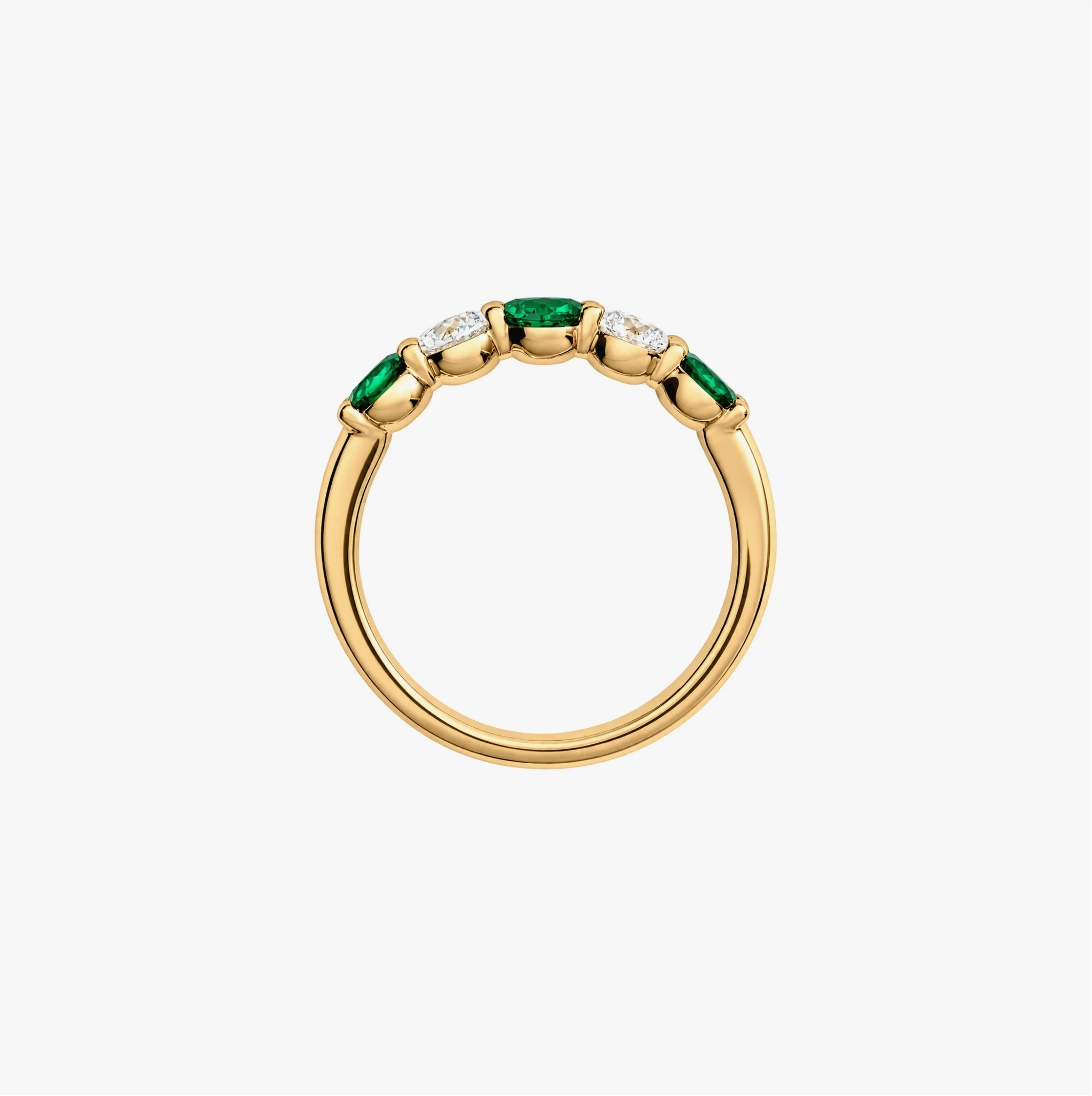 14K Gold alternating Lab Grown Diamond & gemstone Five stone band - LAB created Emerald thumbnail 4