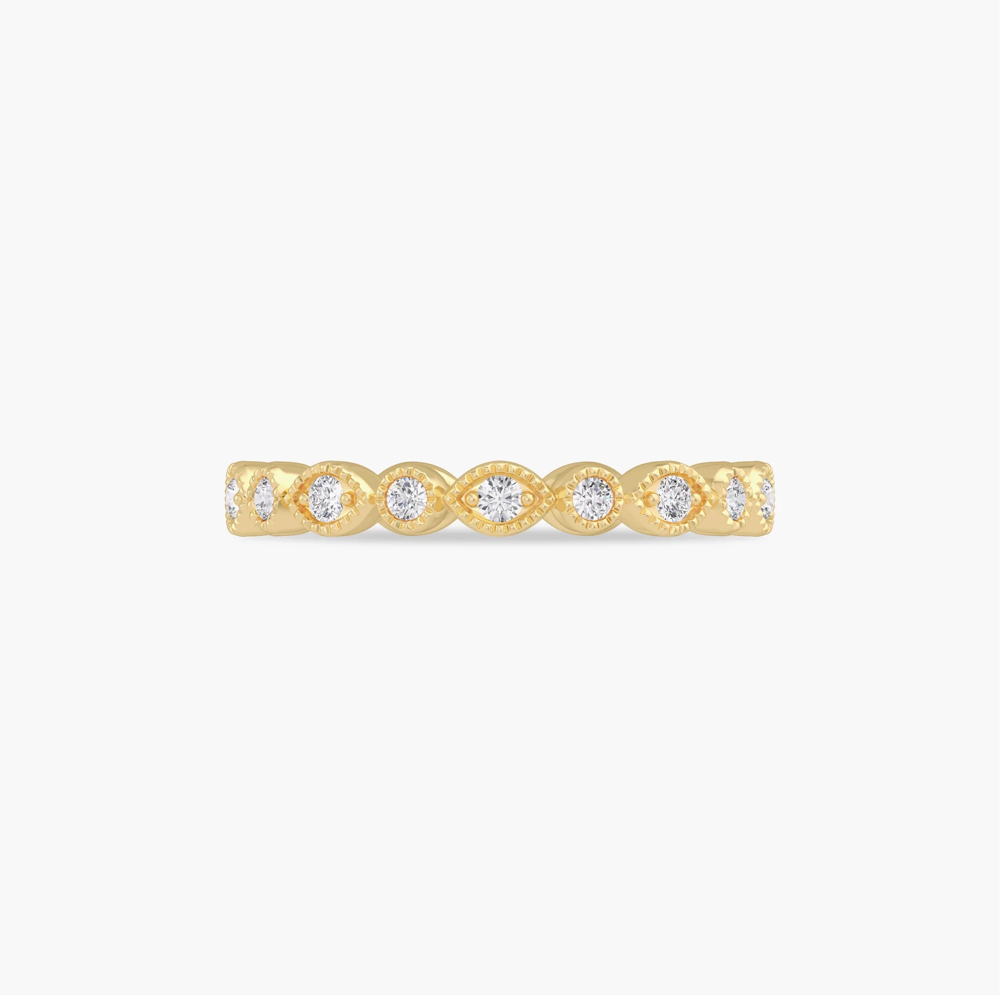 14K Gold LAB Diamond alternate bezel set Round & marquee shape vintage inspired ring thumbnail 5
