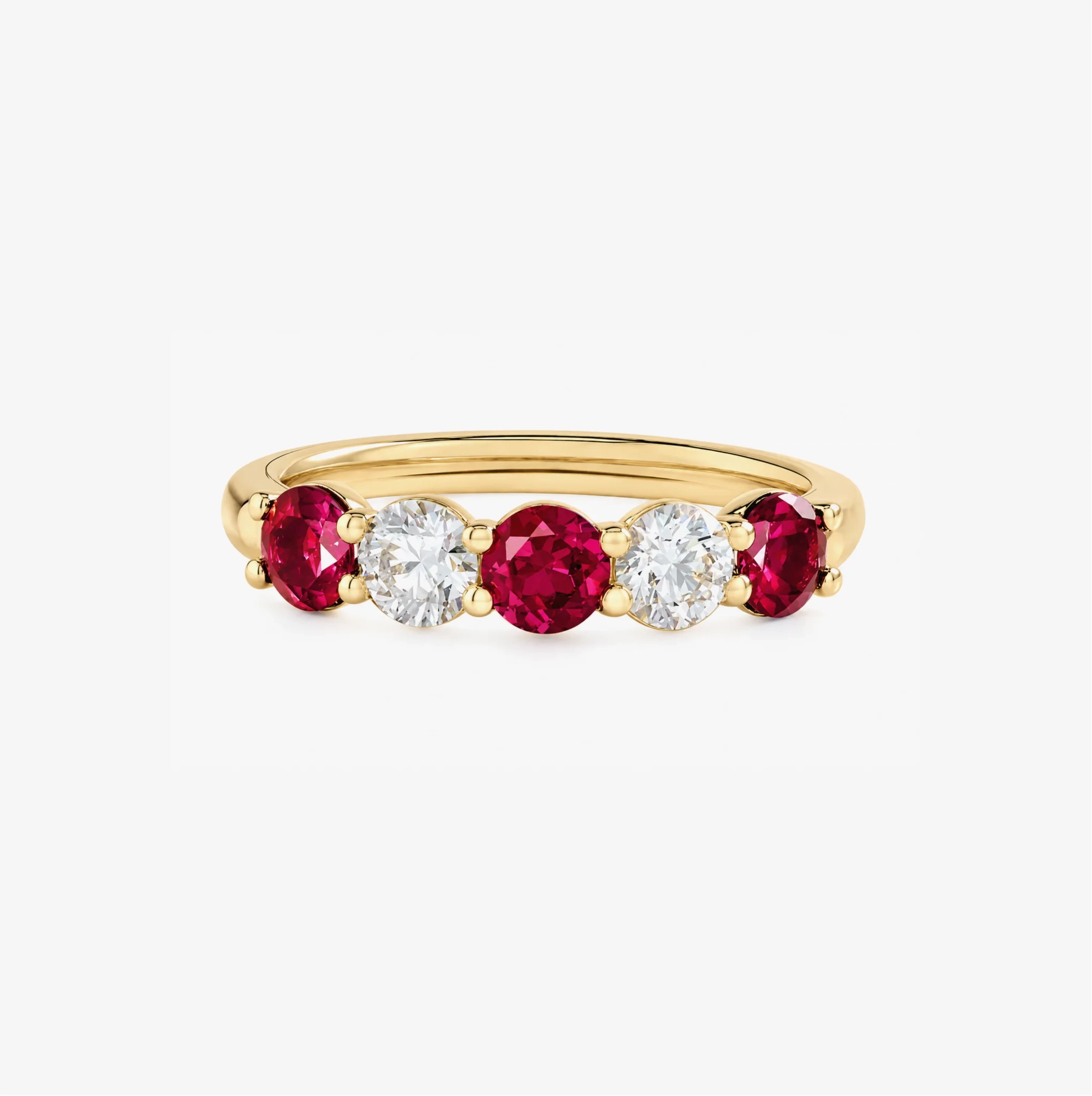 14K Gold alternating Lab Grown Diamond & gemstone Five stone band - LAB created Ruby product image