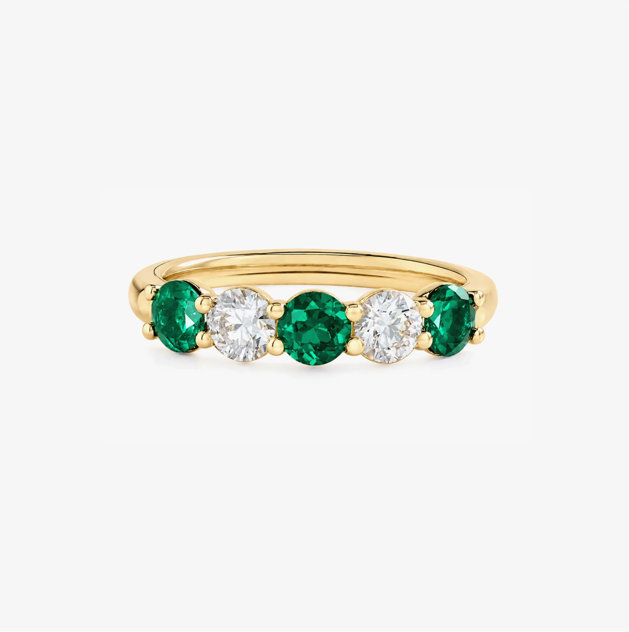 14K Gold alternating Lab Grown Diamond & gemstone Five stone band - LAB created Emerald product image