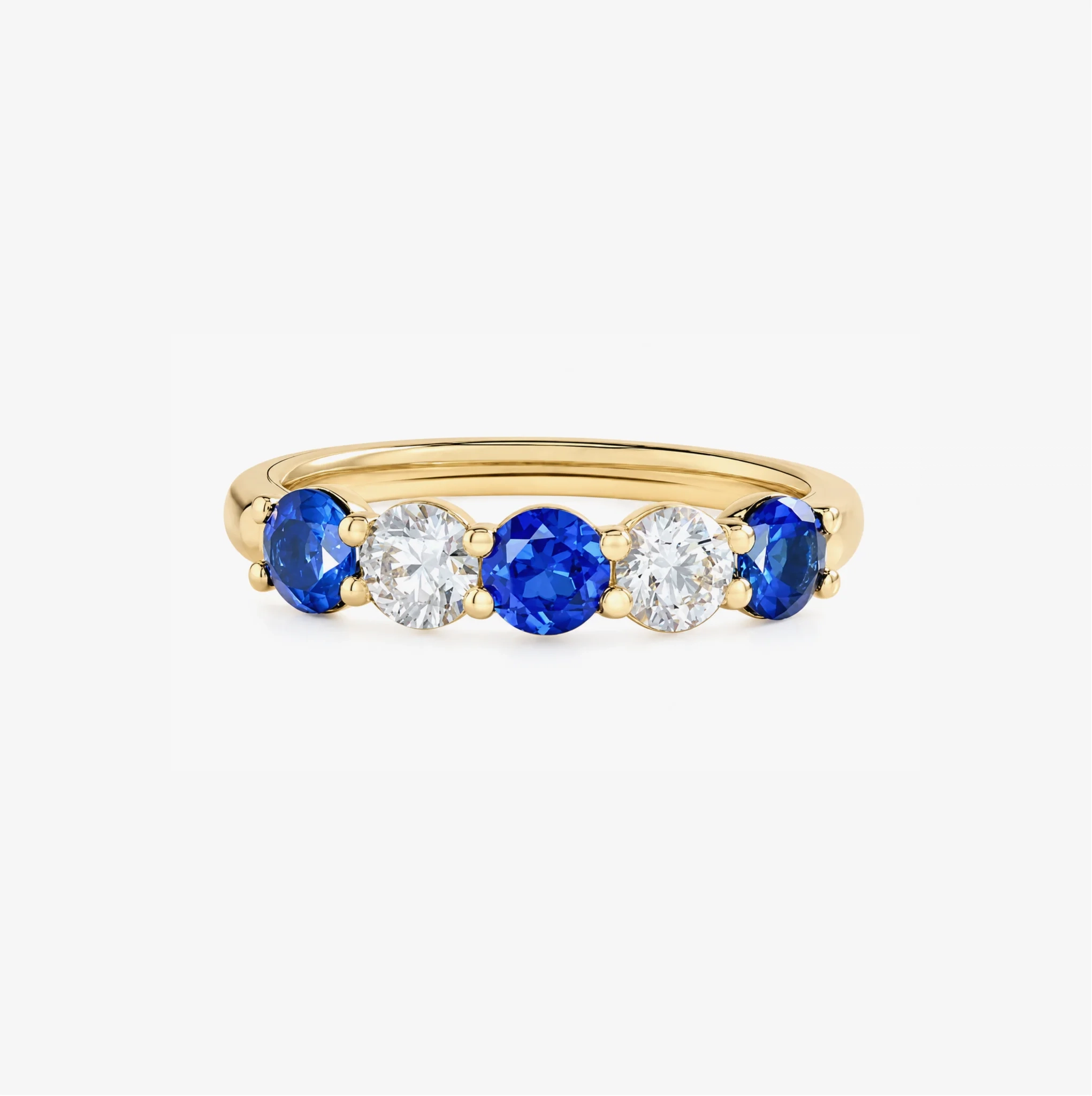 14K Gold alternating Lab Grown Diamond & gemstone Five stone band - LAB created Blue Sapphire product image
