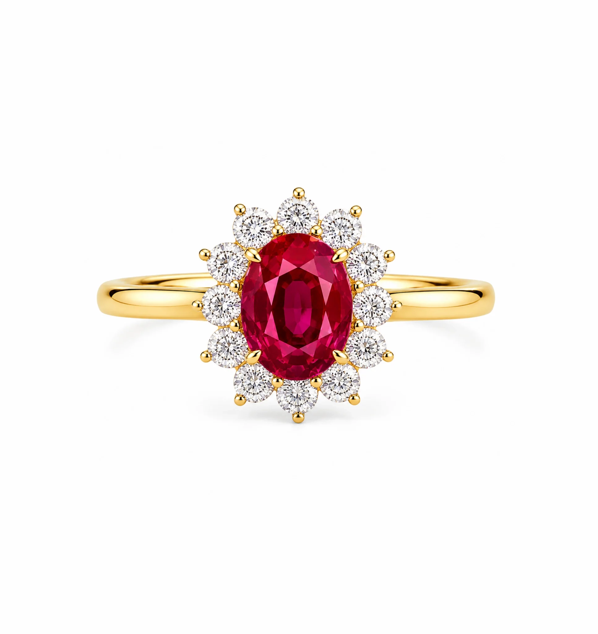 14K Gold Oval Gemstone & Lab Grown Diamond Halo Ring - LAB Created Ruby product image
